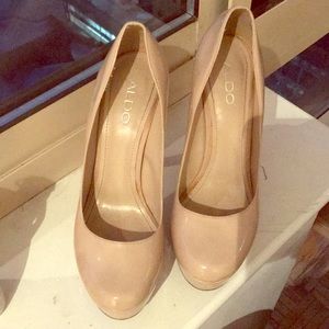 ALDO Beige Patent Leather Platform Heels